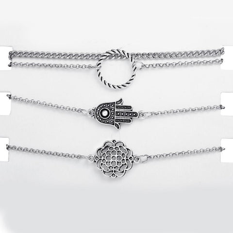 4 Piece Hamsa Set 18K White Gold Plated Bracelet in 18K White Gold Plated ITALY Design