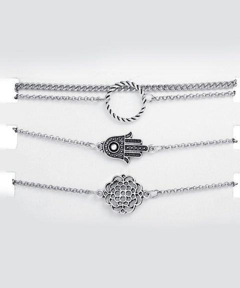 4 Piece Hamsa Set 18K White Gold Plated Bracelet in 18K White Gold Plated ITALY Design