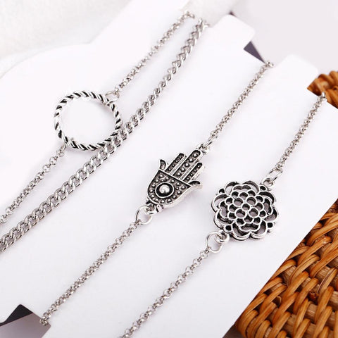 4 Piece Hamsa Set 18K White Gold Plated Bracelet in 18K White Gold Plated ITALY Design