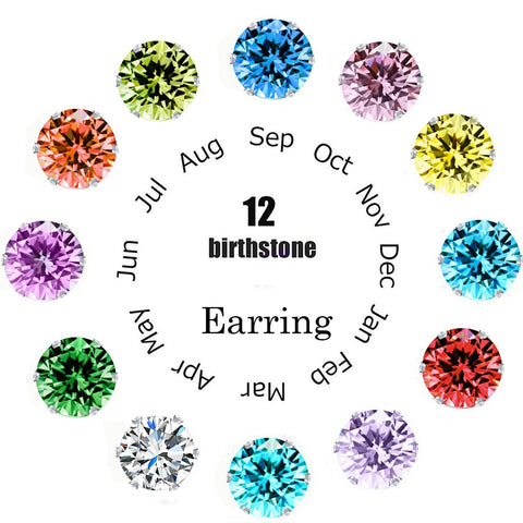 12 Piece Stud Earring Set With Gemstone  Crystals 18K White Gold Plated Earring 