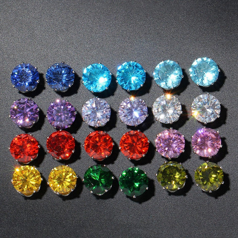 12 Piece Stud Earring Set With Gemstone  Crystals 18K White Gold Plated Earring 