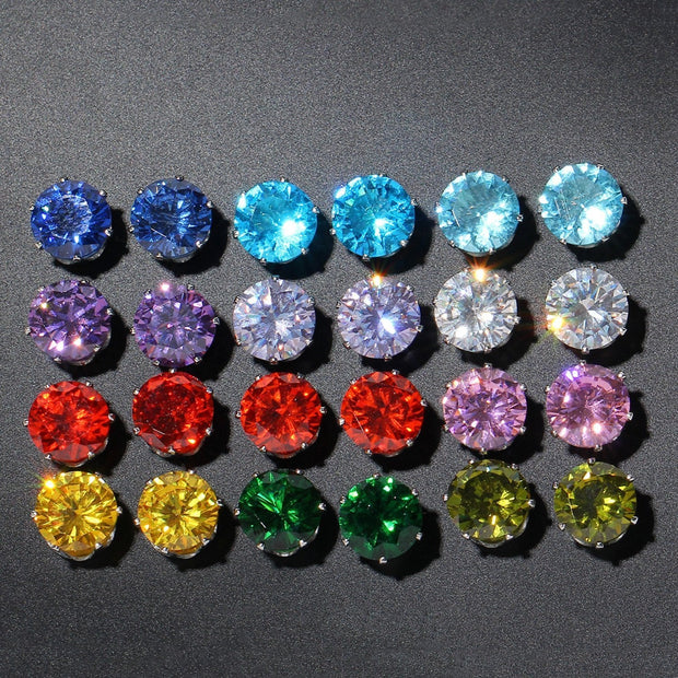 12 Piece Stud Earring Set With Gemstone  Crystals 18K White Gold Plated Earring 