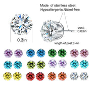 12 Piece Stud Earring Set With Gemstone  Crystals 18K White Gold Plated Earring 