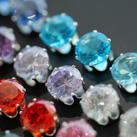 12 Piece Stud Earring Set With Gemstone  Crystals 18K White Gold Plated Earring 