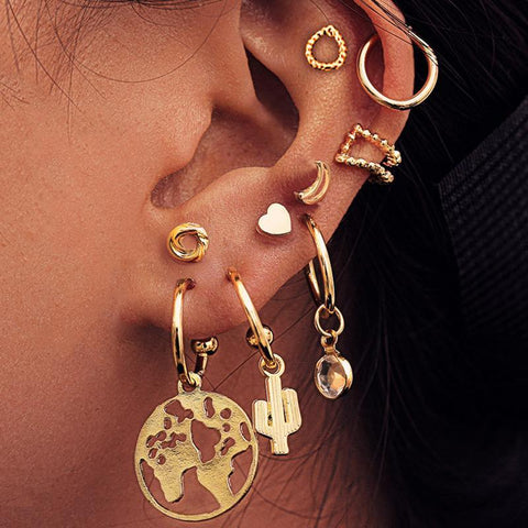 9 Piece Earring Set 18K Gold Plated Earring in 18K Gold Plated ITALY Design