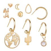 9 Piece Earring Set 18K Gold Plated Earring in 18K Gold Plated ITALY Design