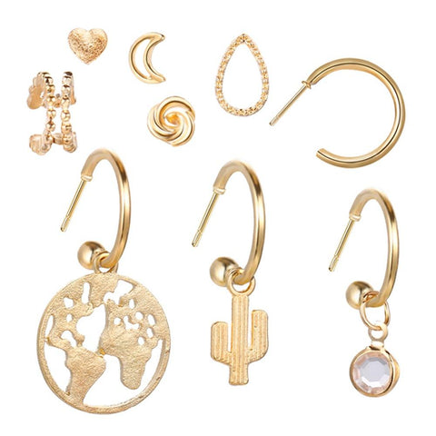 9 Piece Earring Set 18K Gold Plated Earring in 18K Gold Plated ITALY Design