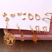 9 Piece Earring Set 18K Gold Plated Earring in 18K Gold Plated ITALY Design