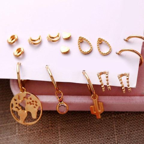 9 Piece Earring Set 18K Gold Plated Earring in 18K Gold Plated ITALY Design
