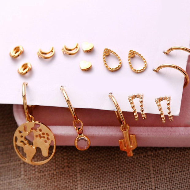 9 Piece Earring Set 18K Gold Plated Earring in 18K Gold Plated ITALY Design