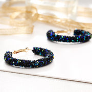 Crystaldust Hoop Earring With Gemstone  Crystals - Blue 18K Gold Plated Earring