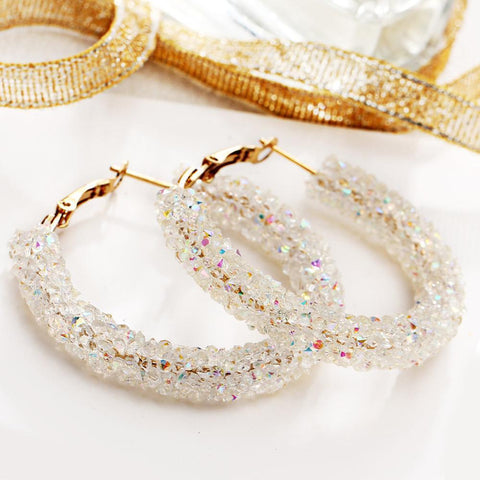 Crystaldust Hoop Earring With Gemstone  Crystals - White  18K Gold Plated Earring