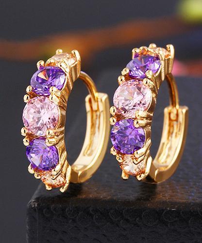 Amethyst Multistone Huggie Earring With Austrian Crystals 18K Gold Plated Earring in 18K Gold Plated ITALY Design
