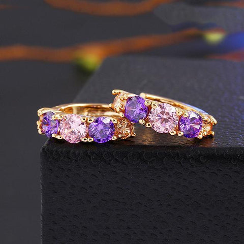 Amethyst Multistone Huggie Earring With Austrian Crystals 18K Gold Plated Earring in 18K Gold Plated ITALY Design