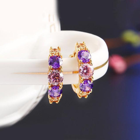 Amethyst Multistone Huggie Earring With Austrian Crystals 18K Gold Plated Earring in 18K Gold Plated ITALY Design