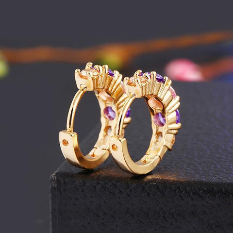 Amethyst Multistone Huggie Earring With Austrian Crystals 18K Gold Plated Earring in 18K Gold Plated ITALY Design