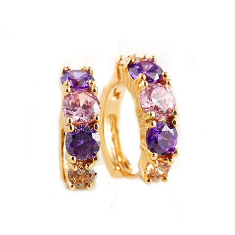 Amethyst Multistone Huggie Earring With Austrian Crystals 18K Gold Plated Earring in 18K Gold Plated ITALY Design