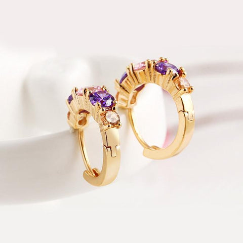 Amethyst Multistone Huggie Earring With Austrian Crystals 18K Gold Plated Earring in 18K Gold Plated ITALY Design