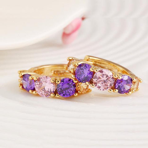 Amethyst Multistone Huggie Earring With Austrian Crystals 18K Gold Plated Earring in 18K Gold Plated ITALY Design