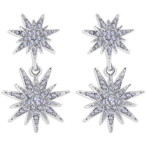 Celestial Star Drop Earring With Austrian Crystals 18K White Gold Plated Earring in 18K White Gold Plated ITALY Design