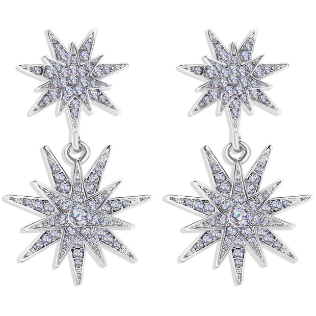 Celestial Star Drop Earring With Austrian Crystals 18K White Gold Plated Earring in 18K White Gold Plated ITALY Design