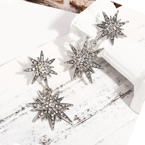 Celestial Star Drop Earring With Austrian Crystals 18K White Gold Plated Earring in 18K White Gold Plated ITALY Design