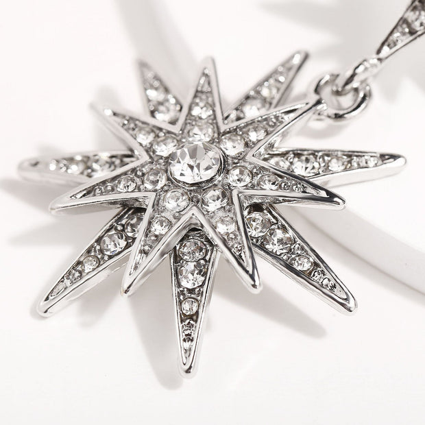 Celestial Star Drop Earring With Austrian Crystals 18K White Gold Plated Earring in 18K White Gold Plated ITALY Design