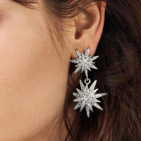 Celestial Star Drop Earring With Austrian Crystals 18K White Gold Plated Earring in 18K White Gold Plated ITALY Design