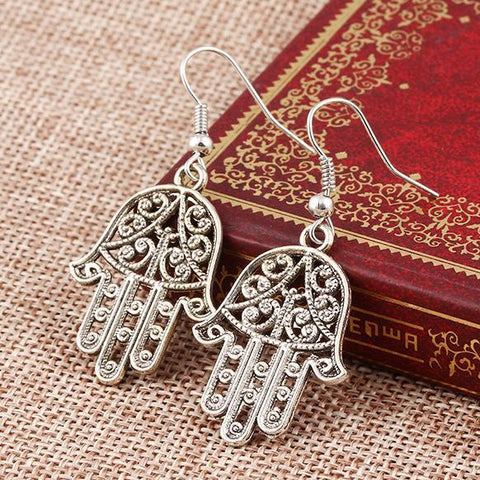 Hamsa Drop Earring 18K White Gold Plated Earring in 18K White Gold Plated ITALY Design