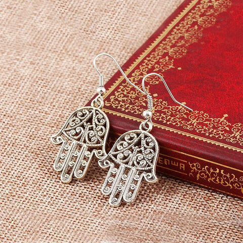 Hamsa Drop Earring 18K White Gold Plated Earring in 18K White Gold Plated ITALY Design
