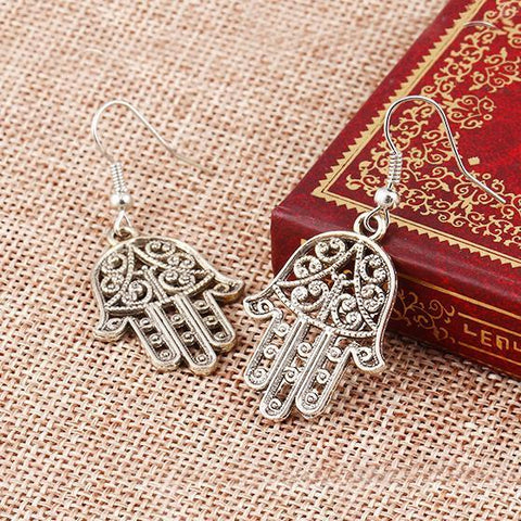 Hamsa Drop Earring 18K White Gold Plated Earring in 18K White Gold Plated ITALY Design