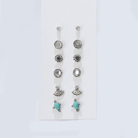 6 Piece Stud Earring 18K White Gold Plated Earring in 18K White Gold Plated ITALY Design