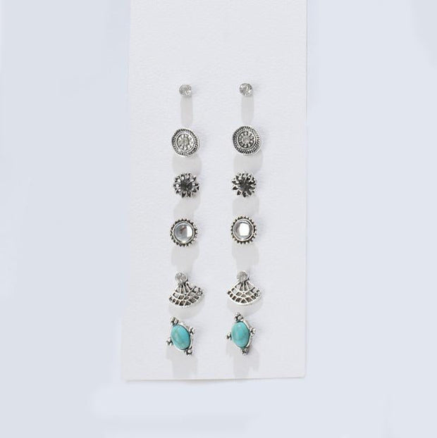6 Piece Stud Earring 18K White Gold Plated Earring in 18K White Gold Plated ITALY Design