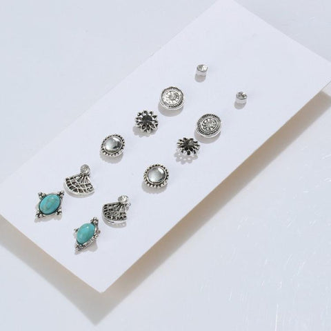 6 Piece Stud Earring 18K White Gold Plated Earring in 18K White Gold Plated ITALY Design