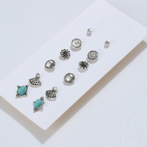 6 Piece Stud Earring 18K White Gold Plated Earring in 18K White Gold Plated ITALY Design