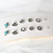 6 Piece Stud Earring 18K White Gold Plated Earring in 18K White Gold Plated ITALY Design