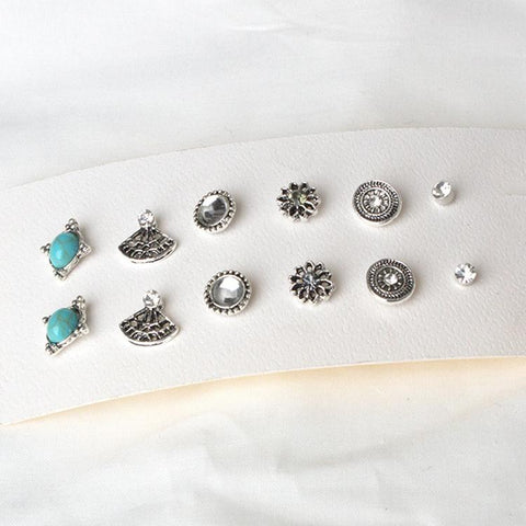 6 Piece Stud Earring 18K White Gold Plated Earring in 18K White Gold Plated ITALY Design