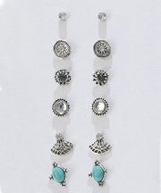 6 Piece Stud Earring 18K White Gold Plated Earring in 18K White Gold Plated ITALY Design