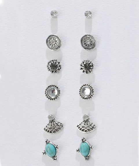 6 Piece Stud Earring 18K White Gold Plated Earring in 18K White Gold Plated ITALY Design