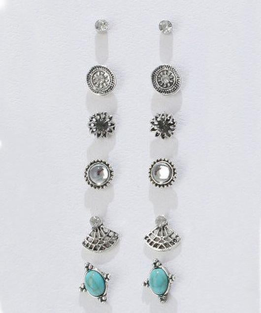 6 Piece Stud Earring 18K White Gold Plated Earring in 18K White Gold Plated ITALY Design
