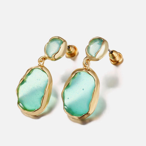 Transparent Glass Stone Drop Earring - Green 18K Gold Plated Earring in 18K Gold Plated ITALY Design