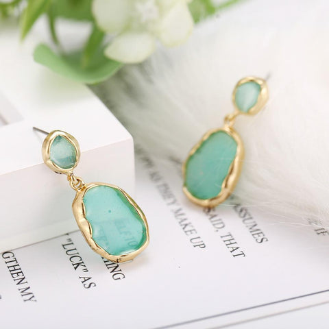 Transparent Glass Stone Drop Earring - Green 18K Gold Plated Earring in 18K Gold Plated ITALY Design