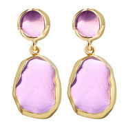 Transparent Glass Stone Drop Earring - Purple 18K Gold Plated Earring in 18K Gold Plated ITALY Design
