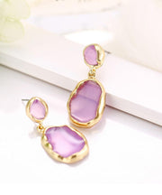 Transparent Glass Stone Drop Earring - Purple 18K Gold Plated Earring in 18K Gold Plated ITALY Design
