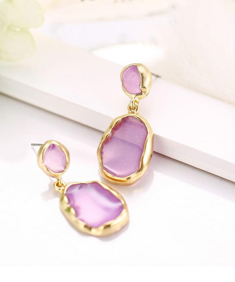 Transparent Glass Stone Drop Earring - Purple 18K Gold Plated Earring in 18K Gold Plated ITALY Design