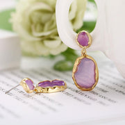 Transparent Glass Stone Drop Earring - Purple 18K Gold Plated Earring in 18K Gold Plated ITALY Design