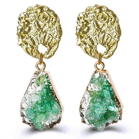 Glass Stone Drop Earring - Green 18K Gold Plated Earring in 18K Gold Plated ITALY Design