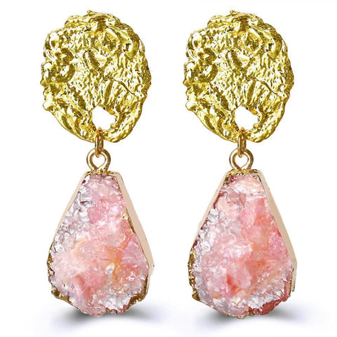 Glass Stone Drop Earring - Pink 18K Gold Plated Earring in 18K Gold Plated ITALY Design