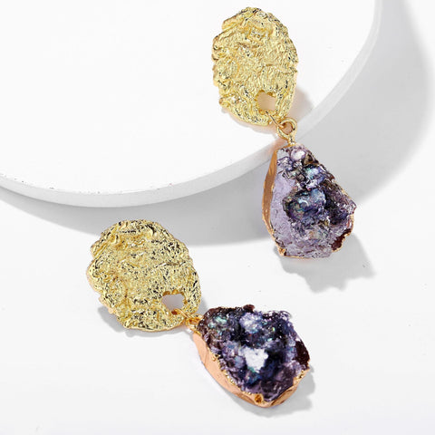 Glass Stone Drop Earring - Purple 18K Gold Plated Earring in 18K Gold Plated ITALY Design