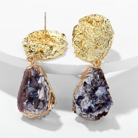 Glass Stone Drop Earring - Purple 18K Gold Plated Earring in 18K Gold Plated ITALY Design